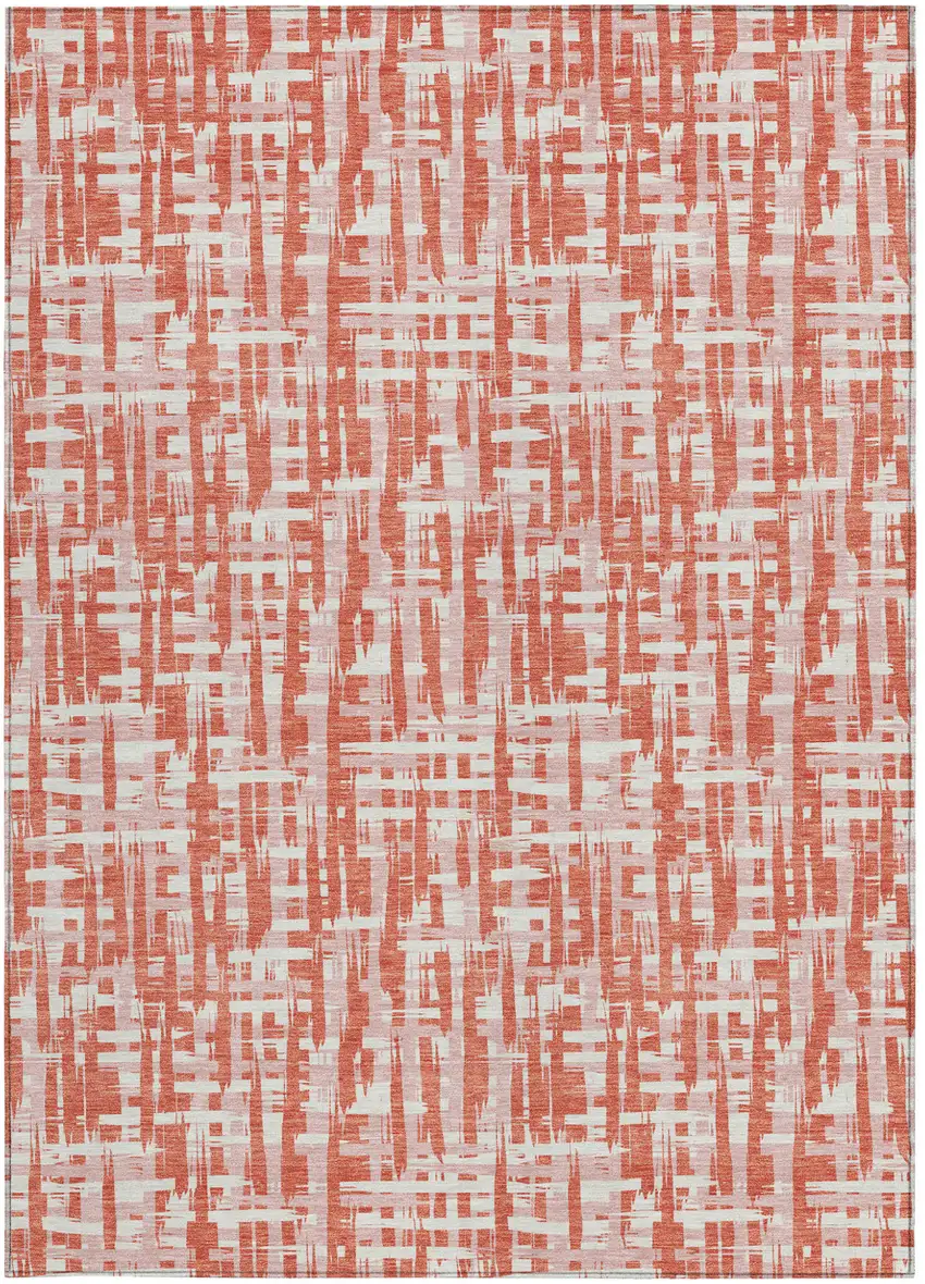 Coral Pink And Ivory Abstract Washable Indoor Outdoor Area Rug Photo 6