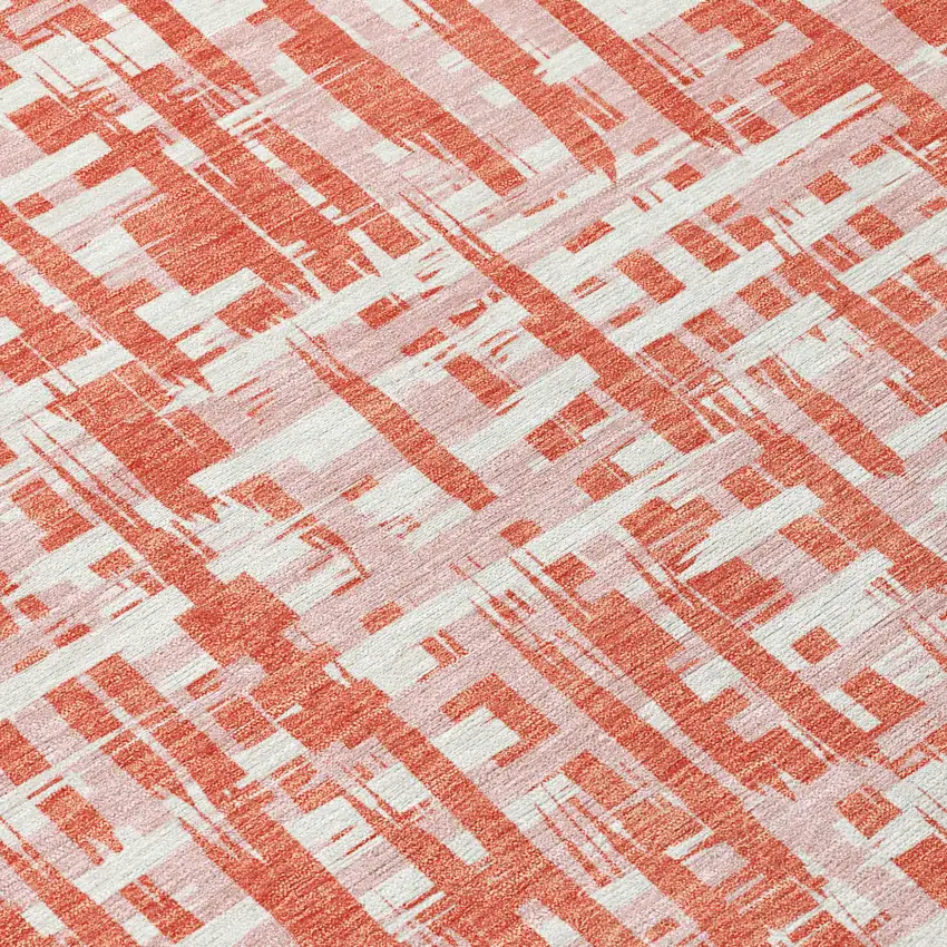 Coral Pink And Ivory Abstract Washable Indoor Outdoor Area Rug Photo 5