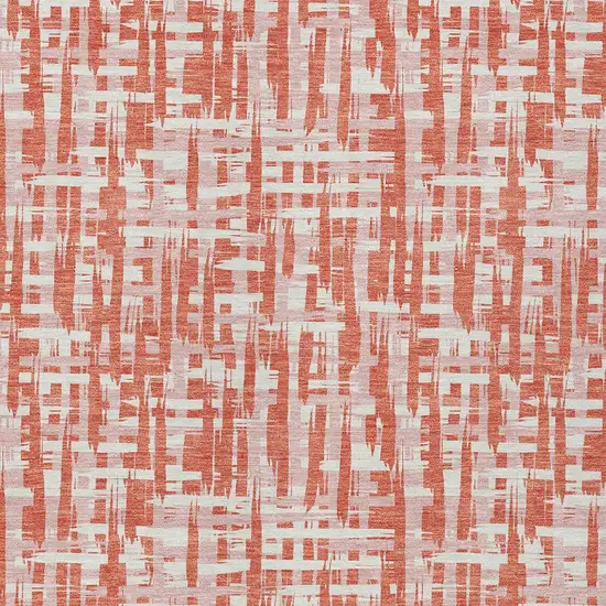 Coral Pink And Ivory Abstract Washable Indoor Outdoor Area Rug Photo 6