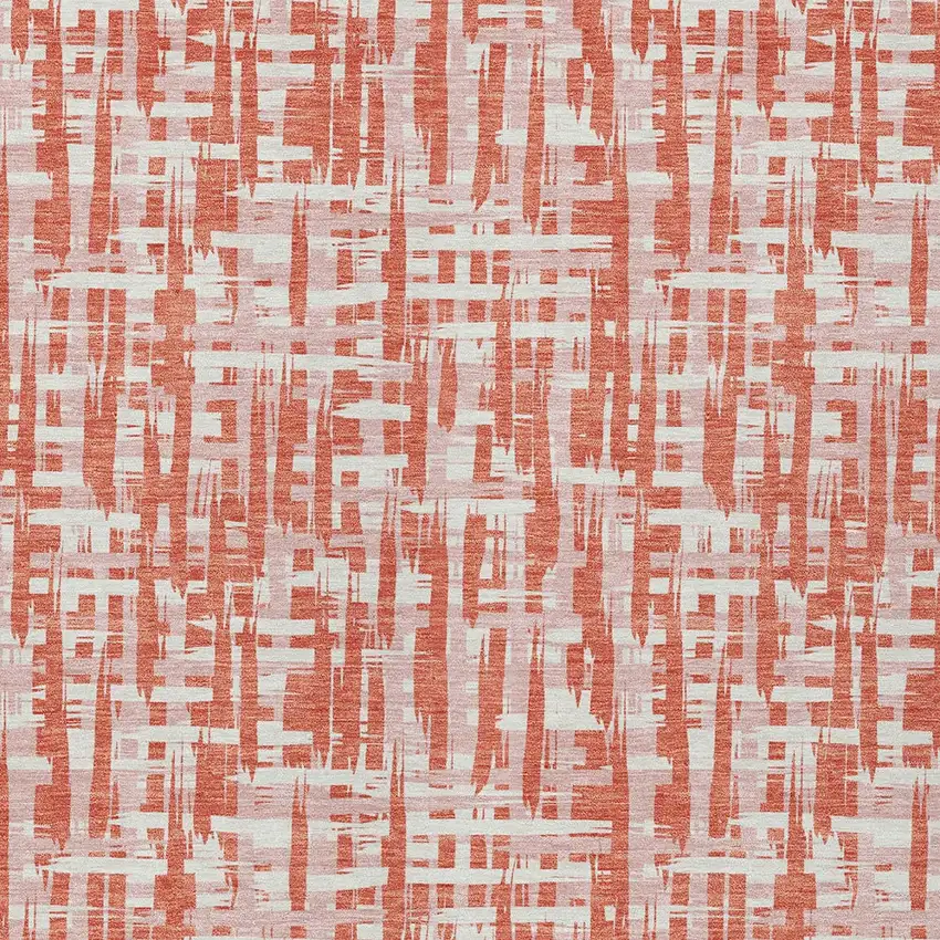 Coral Pink And Ivory Abstract Washable Indoor Outdoor Area Rug Photo 6