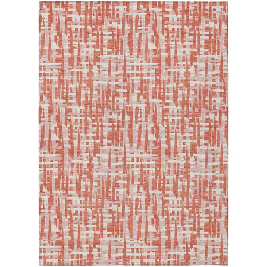 Coral Pink And Ivory Abstract Washable Indoor Outdoor Area Rug Photo 2