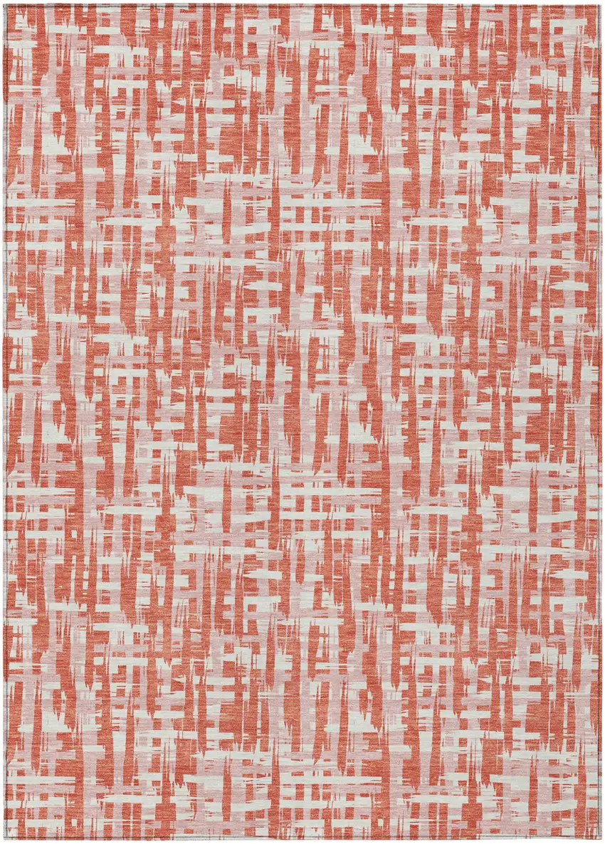 Coral Pink And Ivory Abstract Washable Indoor Outdoor Area Rug Photo 2