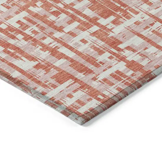 Coral Pink And Ivory Abstract Washable Indoor Outdoor Area Rug Photo 4