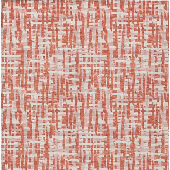Coral Pink And Ivory Abstract Washable Indoor Outdoor Area Rug Photo 6