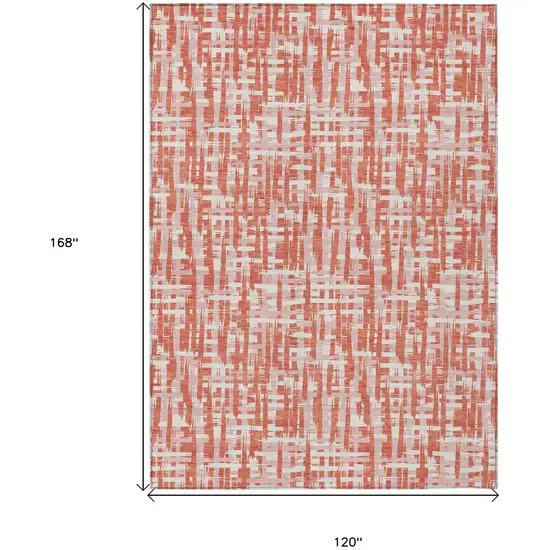 Coral Pink And Ivory Abstract Washable Indoor Outdoor Area Rug Photo 8