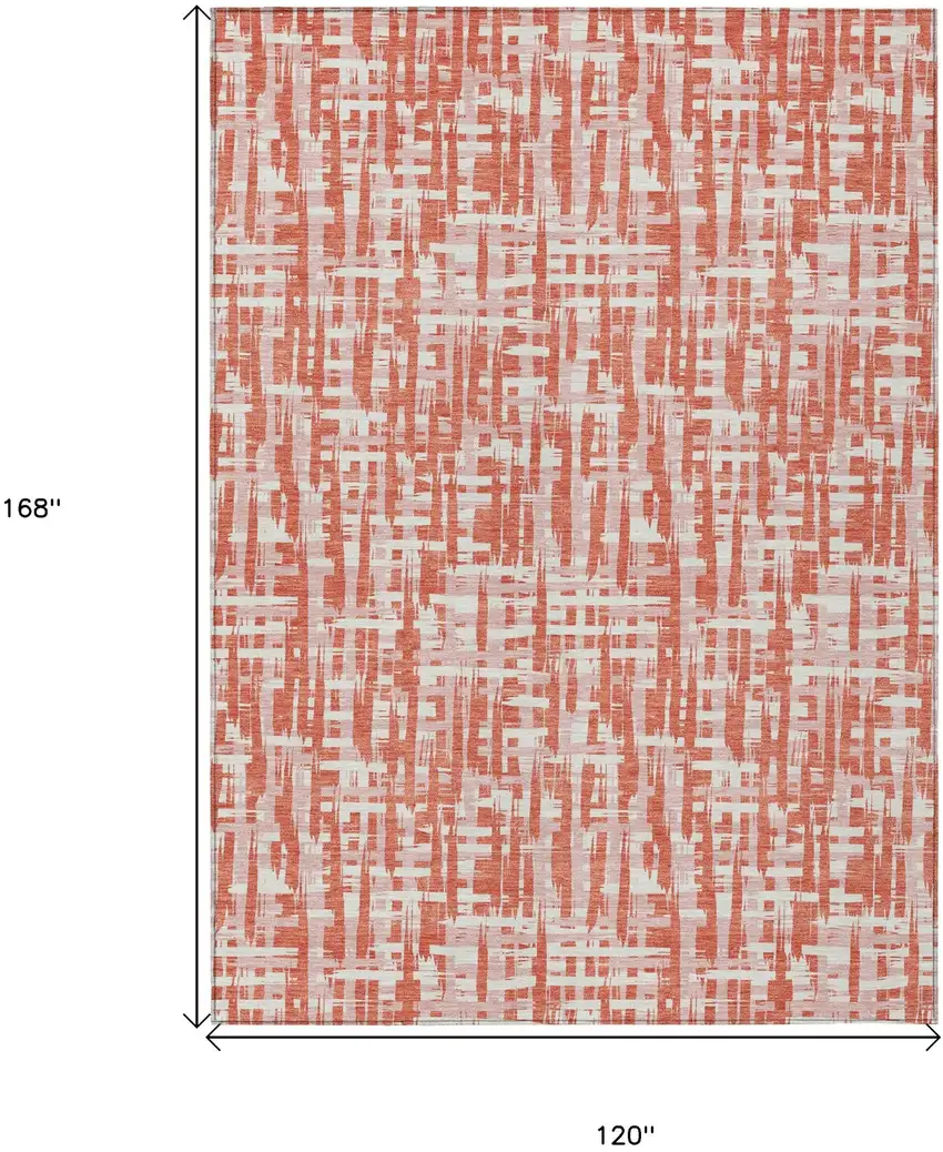 Coral Pink And Ivory Abstract Washable Indoor Outdoor Area Rug Photo 8