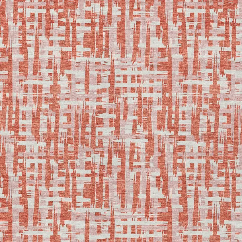 Coral Pink And Ivory Abstract Washable Indoor Outdoor Area Rug Photo 6