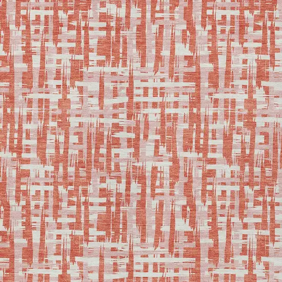 Coral Pink And Ivory Abstract Washable Indoor Outdoor Area Rug Photo 6