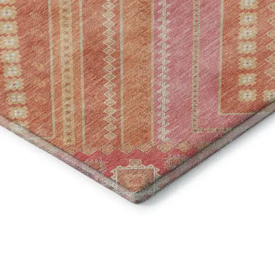 Coral Pink And Ivory Tribal Washable Area Rug With UV Protection Photo 6