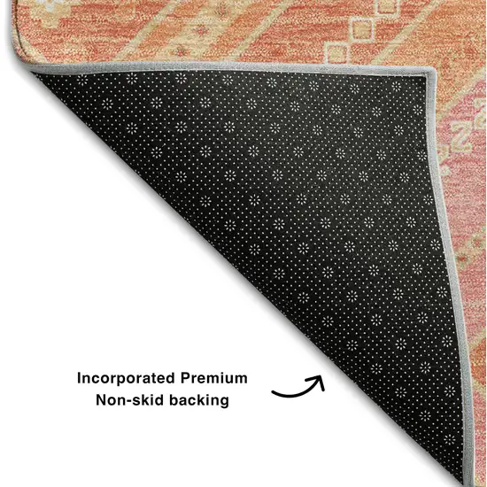 Coral Pink And Ivory Tribal Washable Area Rug With UV Protection Photo 5