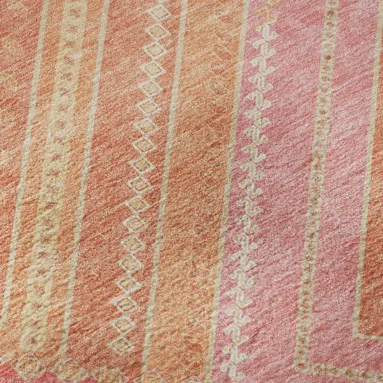 Coral Pink And Ivory Tribal Washable Area Rug With UV Protection Photo 9