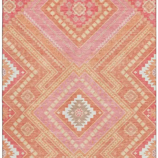 Coral Pink And Ivory Tribal Washable Area Rug With UV Protection Photo 2