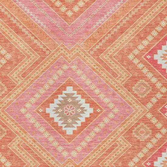 Coral Pink And Ivory Tribal Washable Indoor Outdoor Area Rug Photo 5