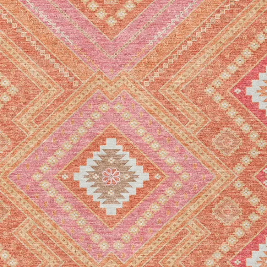 Coral Pink And Ivory Tribal Washable Indoor Outdoor Area Rug Photo 5