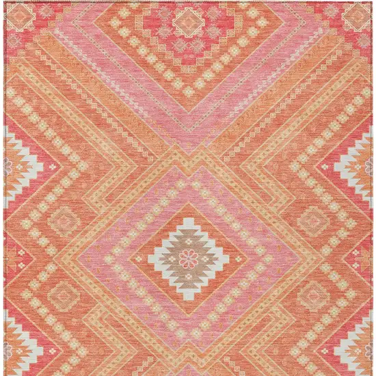 Coral Pink And Ivory Tribal Washable Indoor Outdoor Area Rug Photo 6