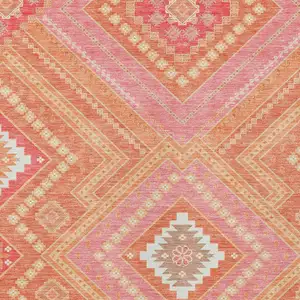 Photo of Coral Pink And Ivory Tribal Washable Indoor Outdoor Area Rug