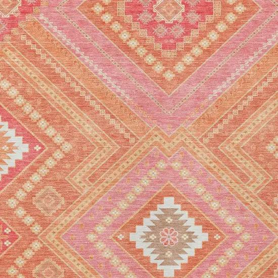 Coral Pink And Ivory Tribal Washable Indoor Outdoor Area Rug Photo 5
