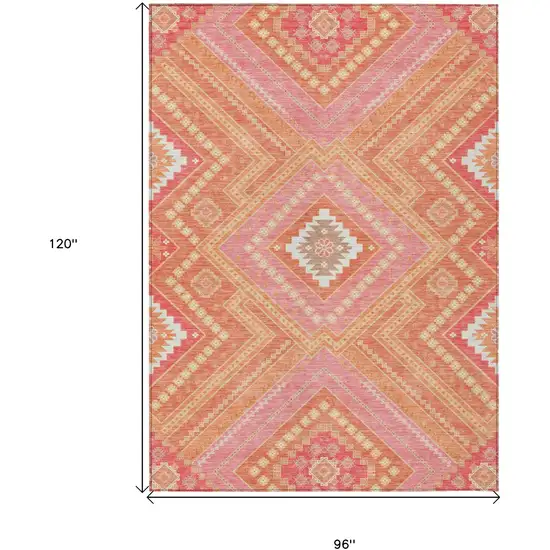 Coral Pink And Ivory Tribal Washable Indoor Outdoor Area Rug Photo 3