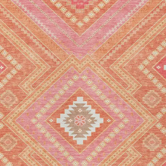 Coral Pink And Ivory Tribal Washable Indoor Outdoor Area Rug Photo 5