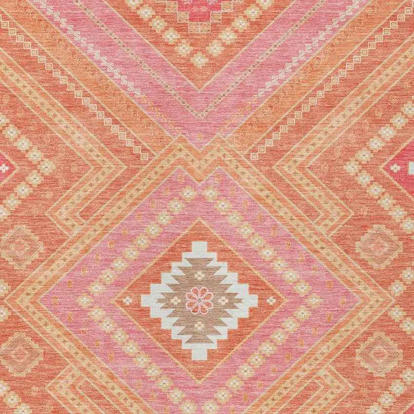 Coral Pink And Ivory Tribal Washable Indoor Outdoor Area Rug Photo 5