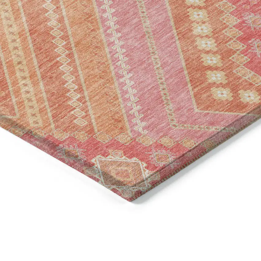 Coral Pink And Ivory Tribal Washable Indoor Outdoor Area Rug Photo 4