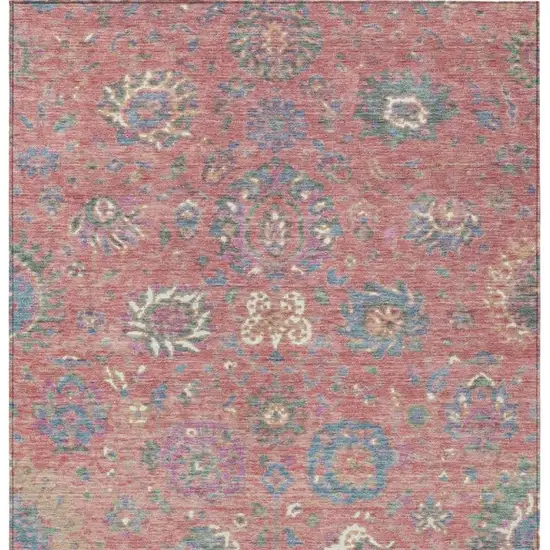 Coral Plum And Blue Floral Washable Indoor Outdoor Area Rug Photo 4