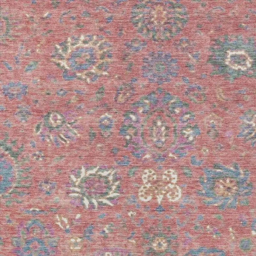 Coral Plum And Blue Floral Washable Indoor Outdoor Area Rug Photo 3