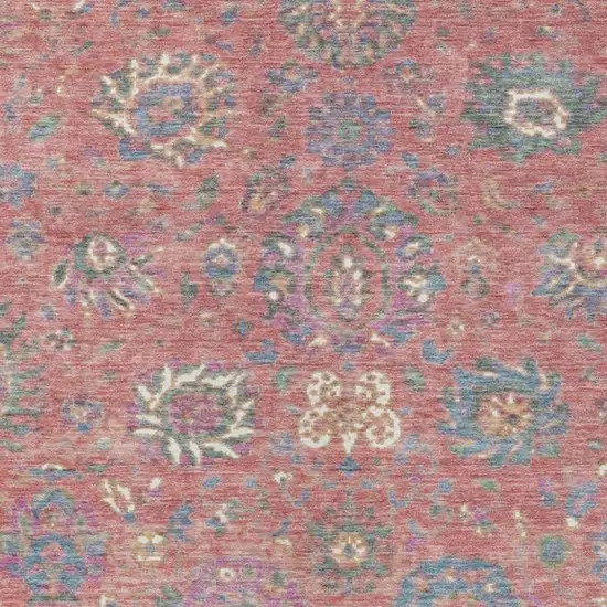 Coral Plum And Blue Floral Washable Indoor Outdoor Area Rug Photo 4