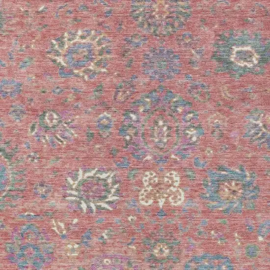 Coral Plum And Blue Floral Washable Indoor Outdoor Area Rug Photo 3