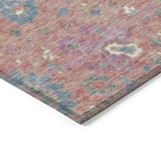 Coral Plum And Blue Floral Washable Indoor Outdoor Area Rug Photo 9