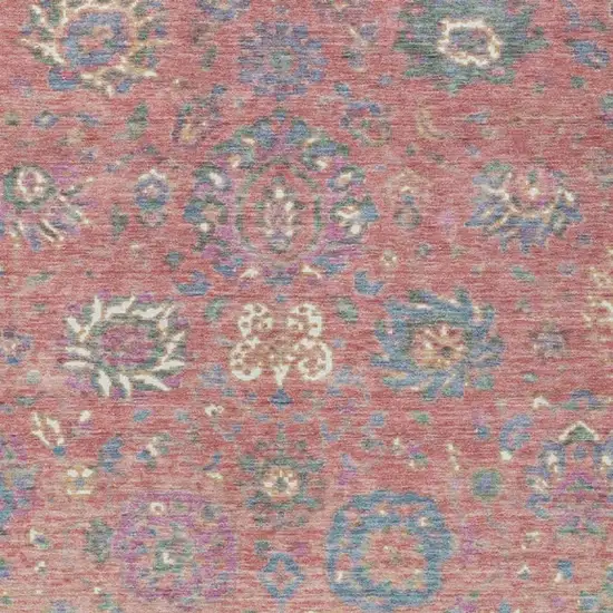 Coral Plum And Blue Floral Washable Indoor Outdoor Area Rug Photo 3