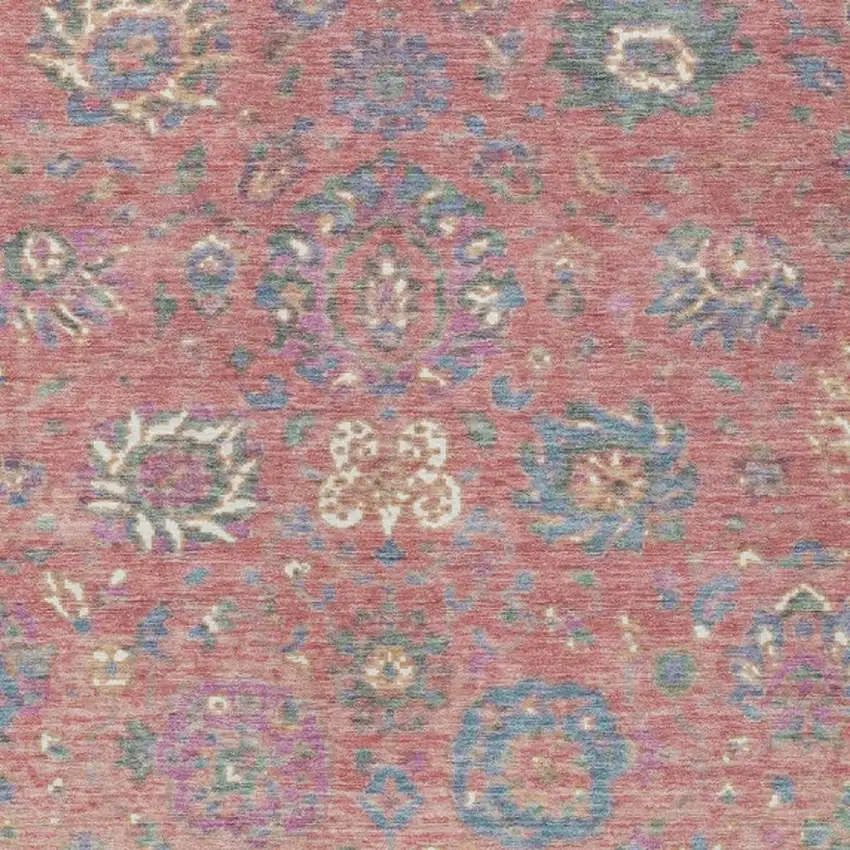 Coral Plum And Blue Floral Washable Indoor Outdoor Area Rug Photo 3