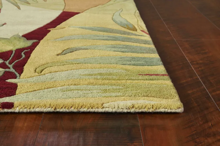 Coral Red Ivory Hand Tufted Tropical Leaves Indoor Area Rug Photo 2