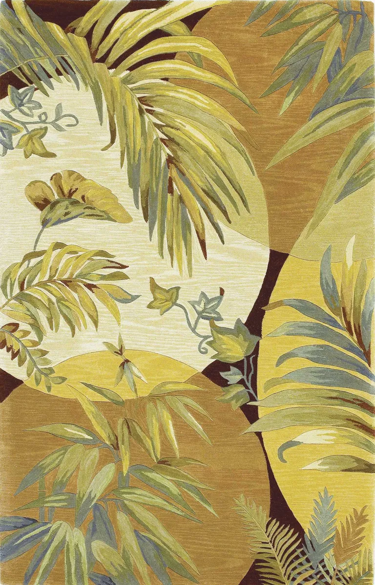Coral Red Ivory Hand Tufted Tropical Leaves Indoor Area Rug Photo 1