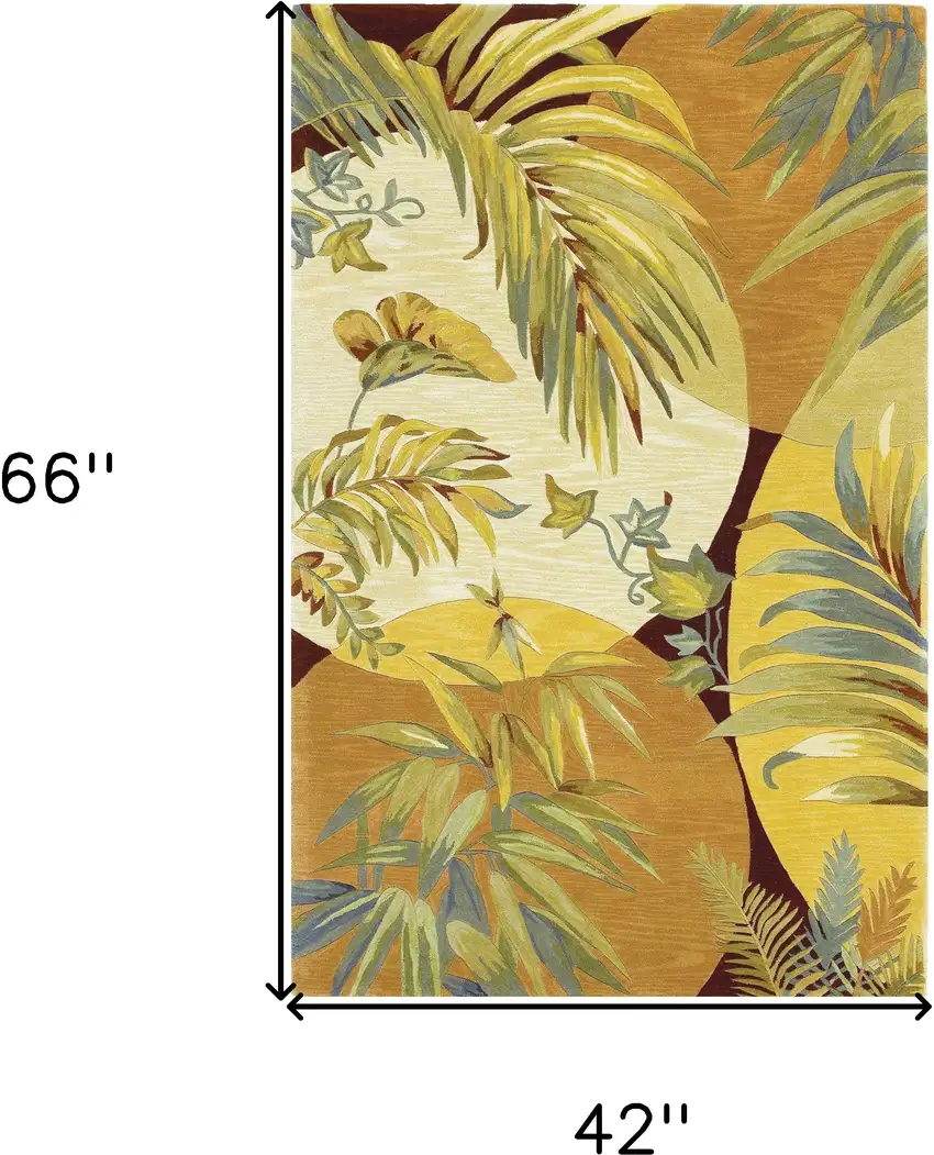 4'X6' Coral Red Ivory Hand Tufted Tropical Leaves Indoor Area Rug Photo 7
