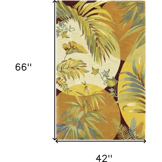 4'X6' Coral Red Ivory Hand Tufted Tropical Leaves Indoor Area Rug Photo 7