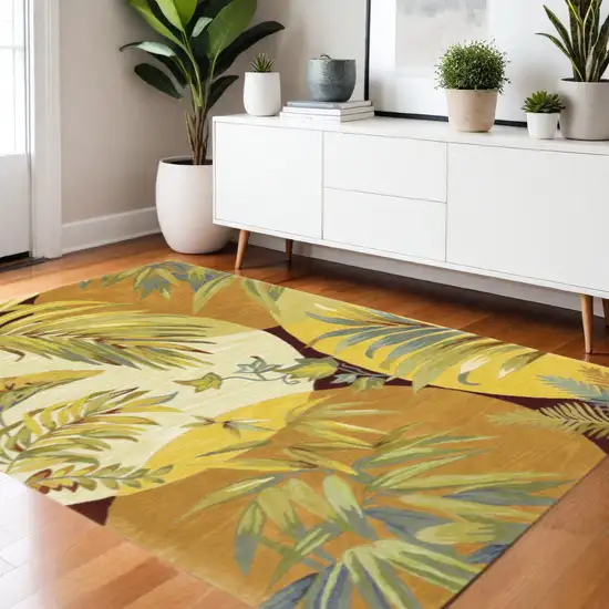 Coral Green And Ivory Wool Tropical Botanical Hand Tufted Area Rug Photo 1