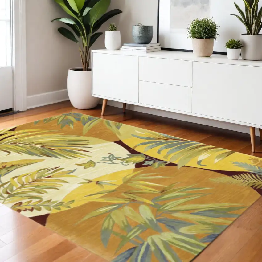 Coral Green And Ivory Wool Tropical Botanical Hand Tufted Area Rug Photo 1