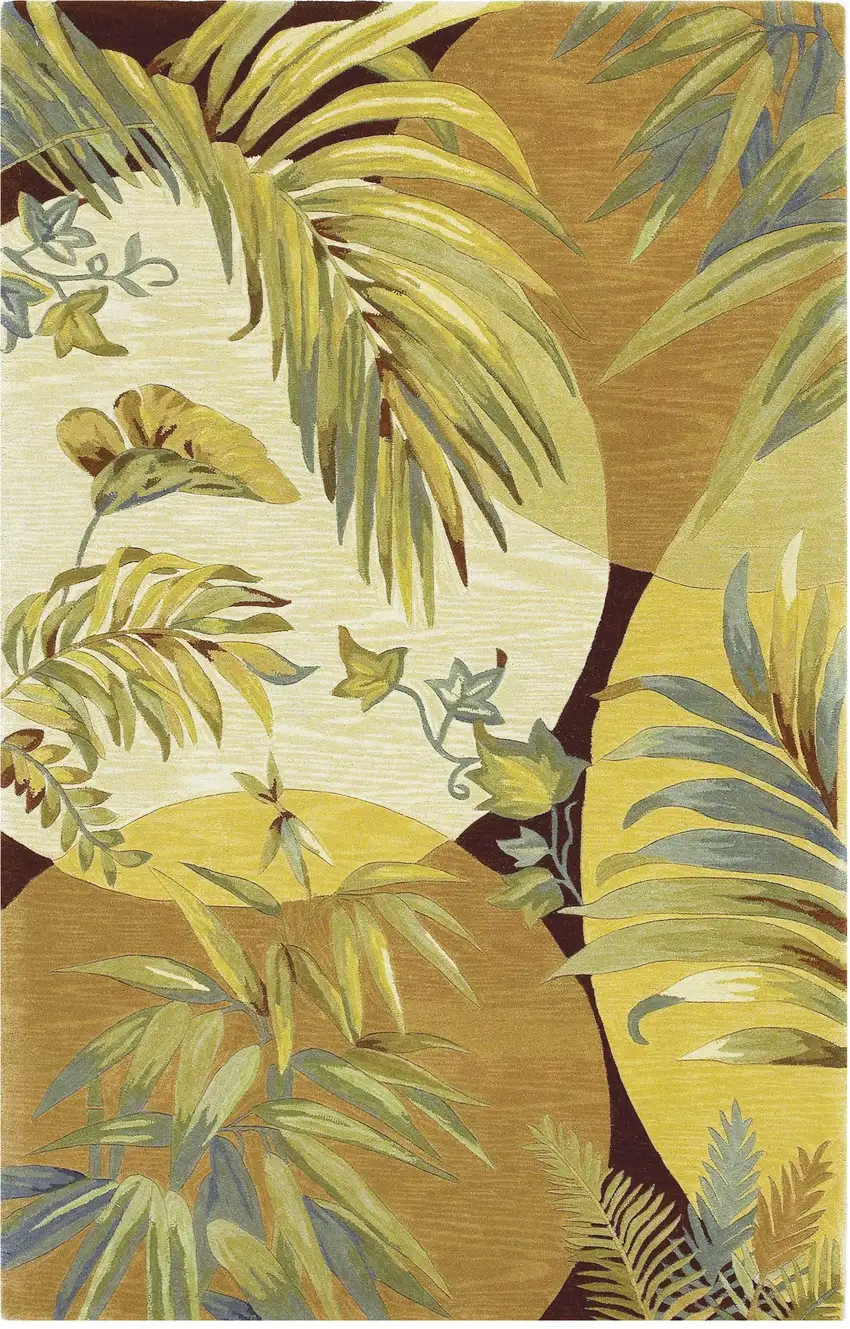 8'X10' Coral Red Ivory Hand Tufted Tropical Leaves Indoor Area Rug Photo 2