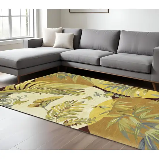 Coral Green And Ivory Wool Tropical Botanical Hand Tufted Area Rug Photo 1