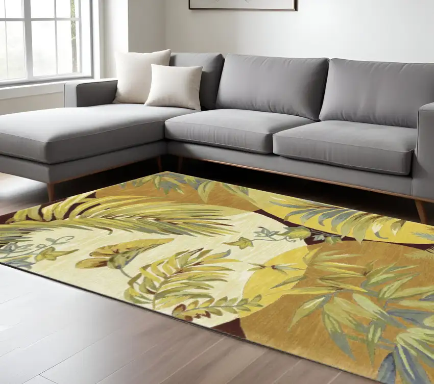 Coral Green And Ivory Wool Tropical Botanical Hand Tufted Area Rug Photo 1