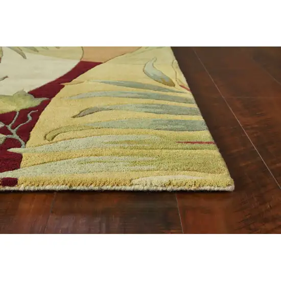 Coral Red Ivory Hand Tufted Tropical Leaves Indoor Area Rug Photo 2