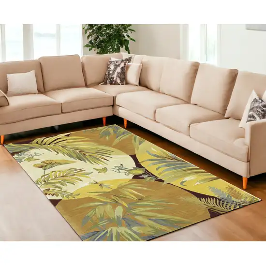 8'X10' Coral Red Ivory Hand Tufted Tropical Leaves Indoor Area Rug Photo 1