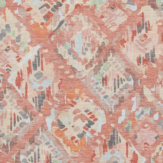 Coral Sky Blue And Mauve Geometric Washable Area Rug With UV Protection Photo 2
