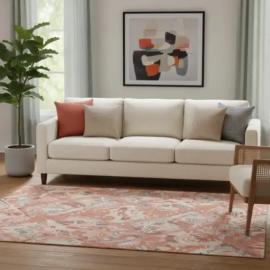 Coral Sky Blue And Mauve Geometric Washable Area Rug With UV Protection Photo 2