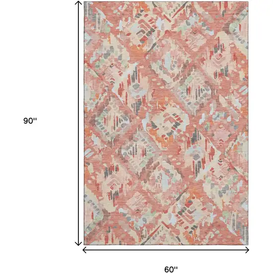 Coral Sky Blue And Mauve Geometric Washable Area Rug With UV Protection Photo 8