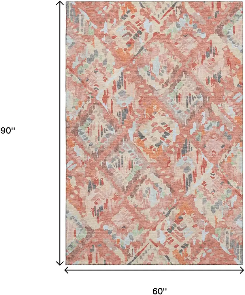 Coral Sky Blue And Mauve Geometric Washable Area Rug With UV Protection Photo 8