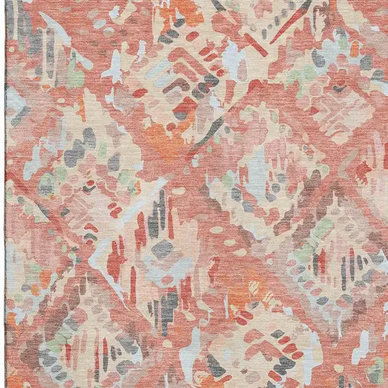 Coral Sky Blue And Mauve Geometric Washable Area Rug With UV Protection Photo 2