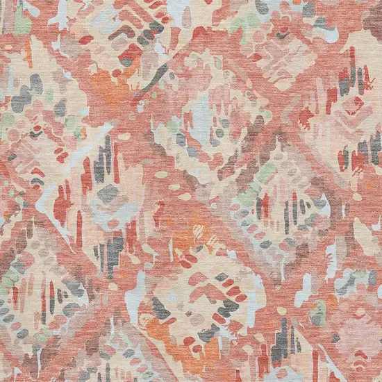 Coral Sky Blue And Mauve Geometric Washable Area Rug With UV Protection Photo 2