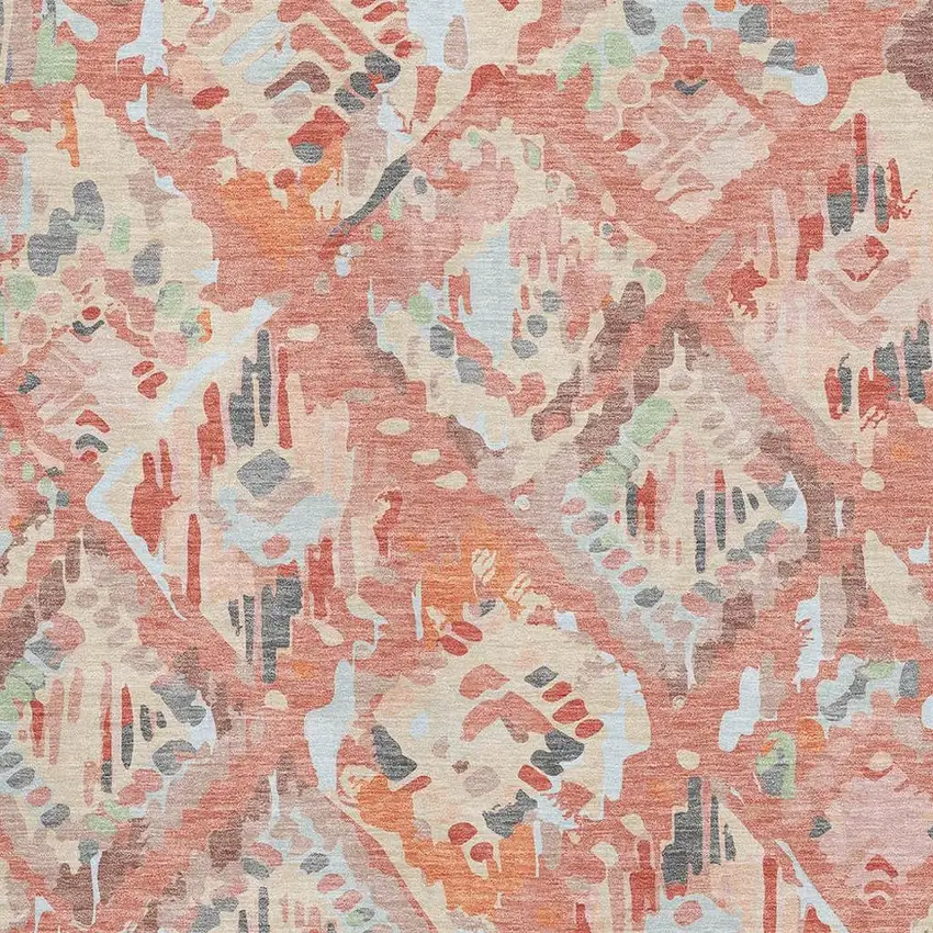 Coral Sky Blue And Mauve Geometric Washable Area Rug With UV Protection Photo 2